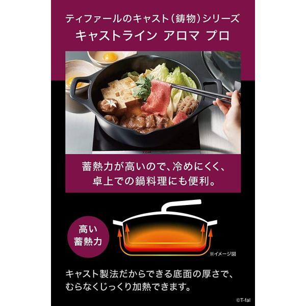 ティファール 両手鍋 ブラック 28cm キャストライン アロマ プロ シャローパン E25172