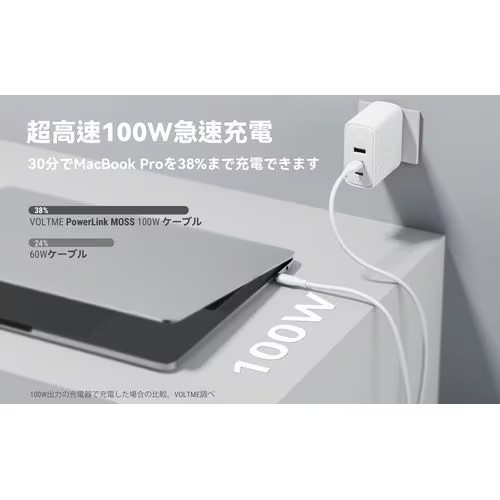 ボルトミー VOLTME モスシリーズ(Eマーカー)シリコン 充電ケーブル USB-C&USB-C 100W ホワイト 1.8m C2145