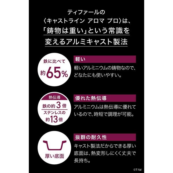 ティファール 両手鍋 ブラック 28cm キャストライン アロマ プロ シャローパン E25172