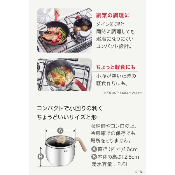 ティファール マルチポット 片手鍋 16cm 2.6L 焼付塗装 IH ガス火対応 オプティスペースIH ステンレス マルチポット G75183
