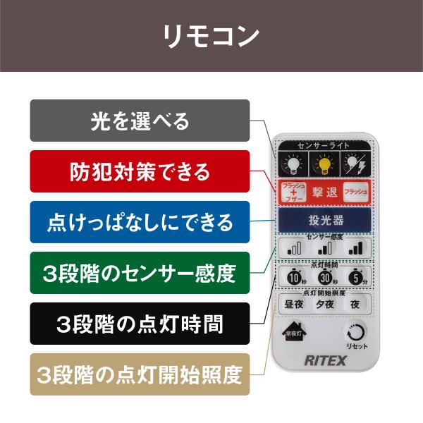 ムサシ 12W×2灯 フリーアーム式 LEDセンサーライト リモコン付 LED-AC2030