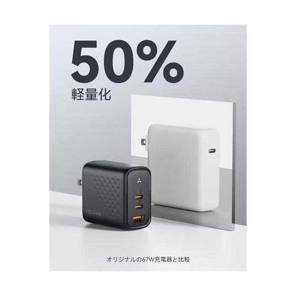 ボルトミー VOLTME USB急速充電器 Revo 67 67W USB-C×2/USB-A×1 折りたたみ式プラグ ブラック V2101V1