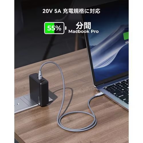 ボルトミー VOLTME ラグシリーズ(Eマーカー)ナイロン 充電ケーブル USB-C&USB-C 100W グレー 1m C2169
