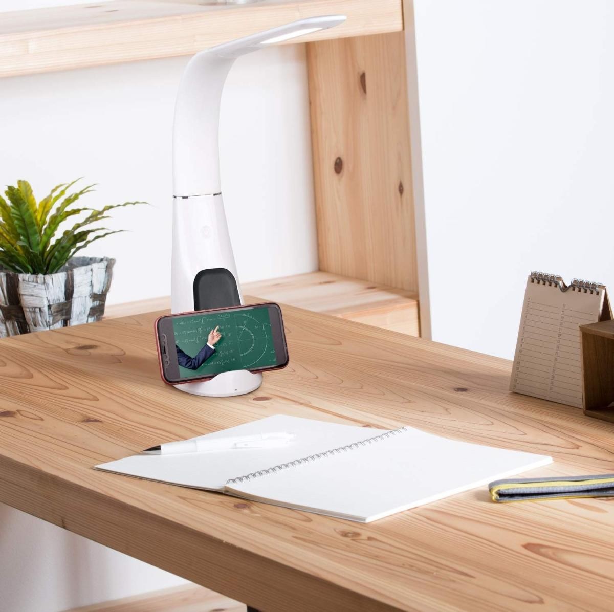 ゼピール LEDスタンドライト スマホワイヤレス充電(Qi)/USB充電対応 ホワイト DQL-H1009-WH