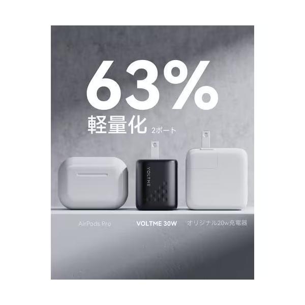 ボルトミー VOLTME USB急速充電器 Revo 30 Duo C+C USB PD(パワーデリバリー)対応 30W USB-C×2ポート 折りたたみ式プラグ ブラック V2095