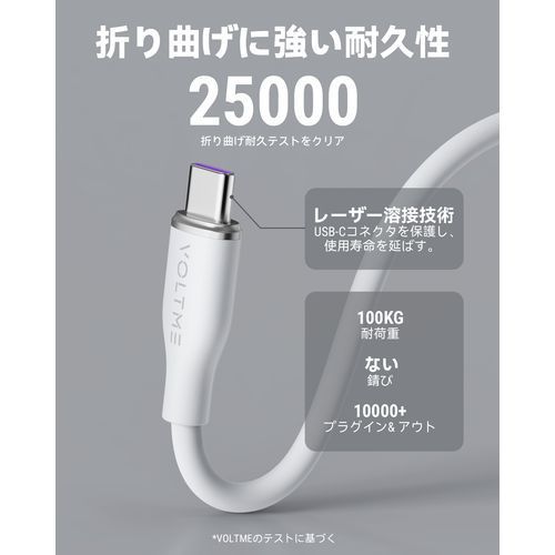 ボルトミー VOLTME モスシリーズ(Eマーカー)シリコン 充電ケーブル USB-C&USB-C 100W ホワイト 1.8m C2145