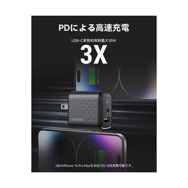 ボルトミー VOLTME USB急速充電器 Revo 35 Duo A+C 35W USB-C×1/USB-A×1 折りたたみ式プラグ ブラック V2139