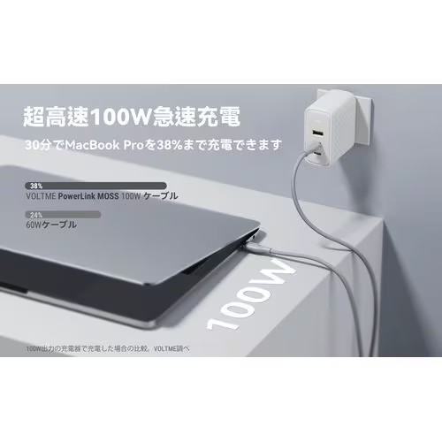 ボルトミー VOLTME モスシリーズ(Eマーカー)シリコン 充電ケーブル USB-C&USB-C 100W グレー 1m C2144
