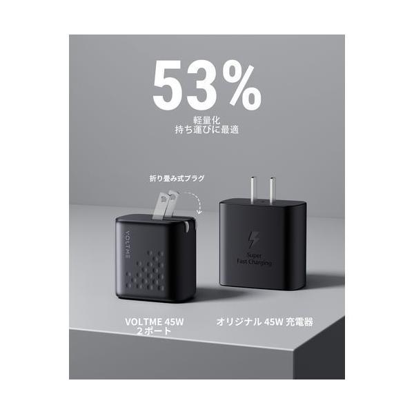 ボルトミー VOLTME USB急速充電器 Revo 45 Duo C+C USB PD(パワーデリバリー)対応 45W USB-C×2ポート 折りたたみ式プラグ ブラック V2141