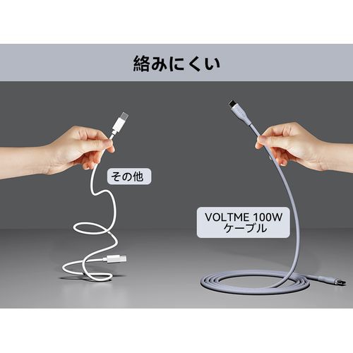 ボルトミー VOLTME ラグシリーズ(Eマーカー)ナイロン 充電ケーブル USB-C&USB-C 100W グレー 1m C2169
