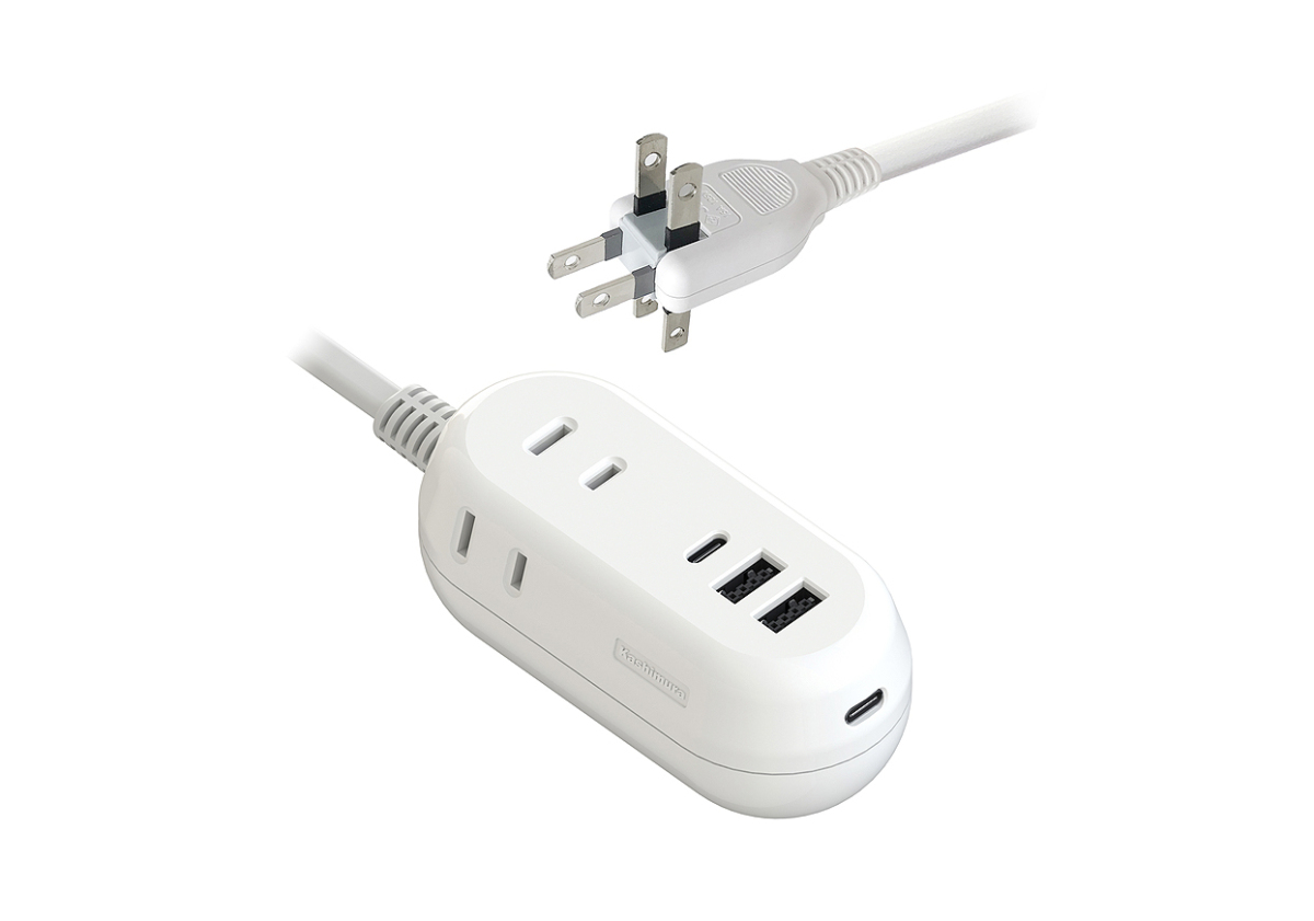 カシムラ USB付電源タップ 3口ACコンセント USB Type-C 2ポート+USB-A 2ポート搭載 AC-021(WH)