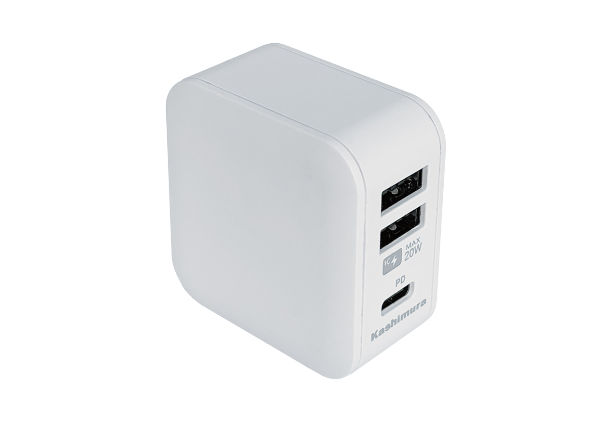 カシムラ AC充電器 USB-A 2ポートとUSB Type-Cポート搭載 AC-034(WH)